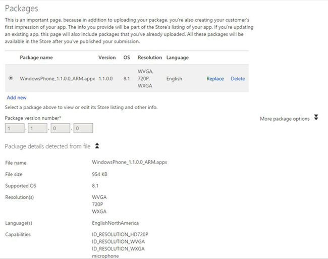 package option in windows App